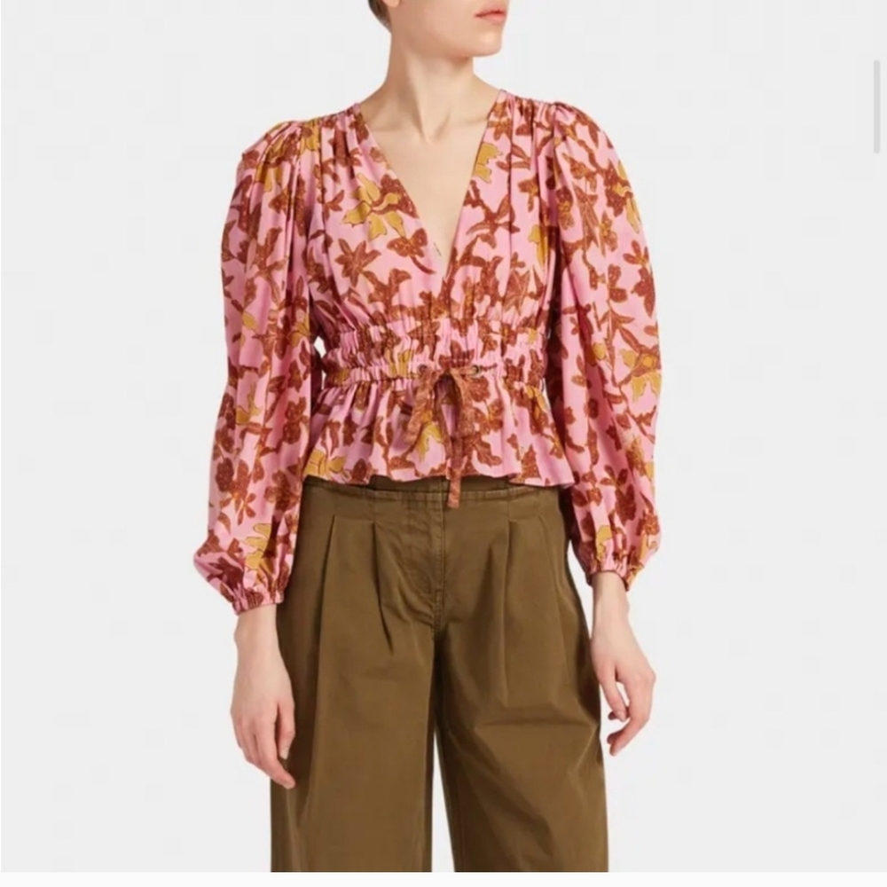 Ulla Johnson Huali Silk Peplum Blouse Sz 6